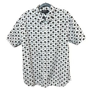 Bob Ross All Over Print Button Up Shirt Men's Size L Short Sleeve White Cotton